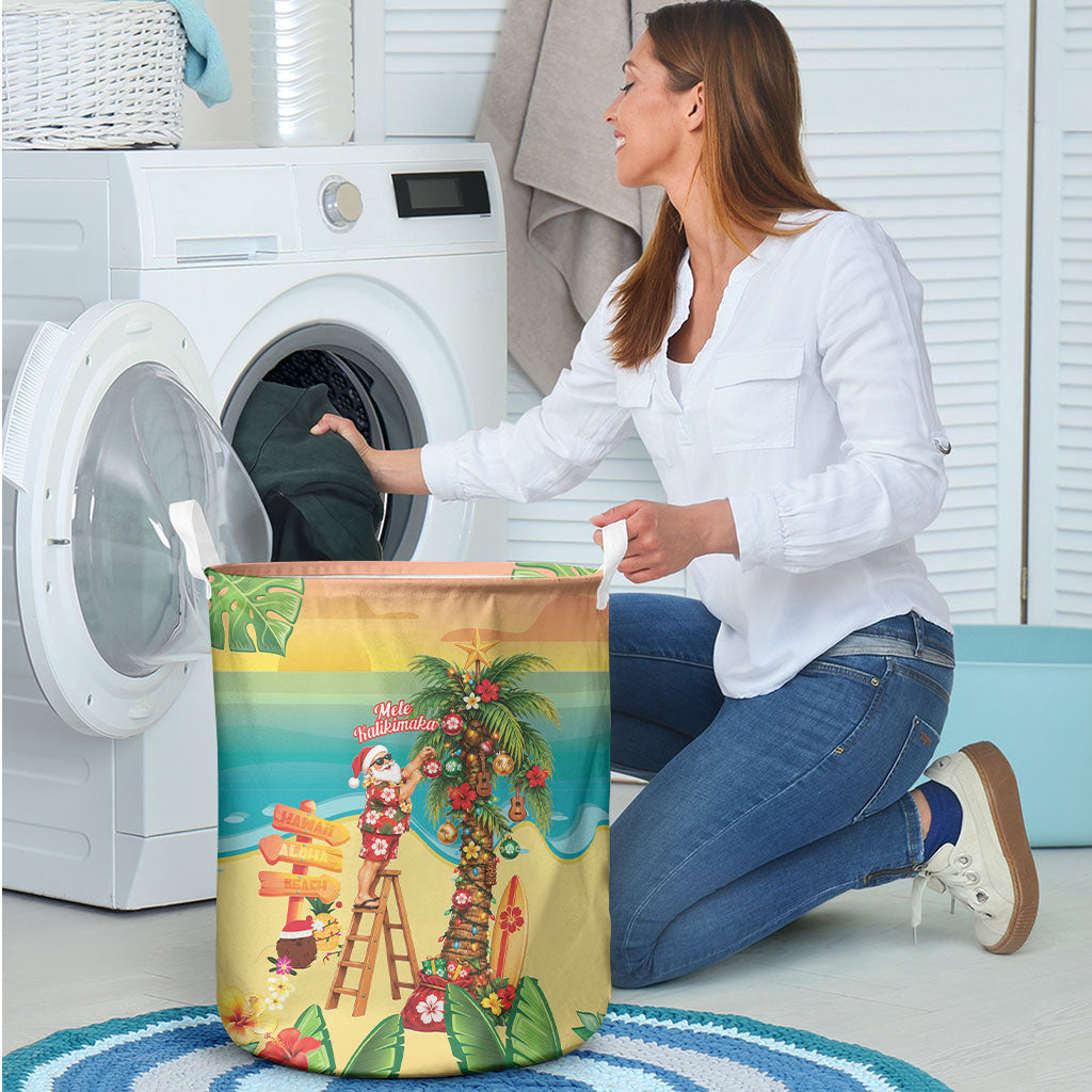 Hawaii Christmas Mele Kalikimaka Laundry Basket Santa Decorating Xmas Palm Tree Tropical Vibes LT14 - Polynesian Pride