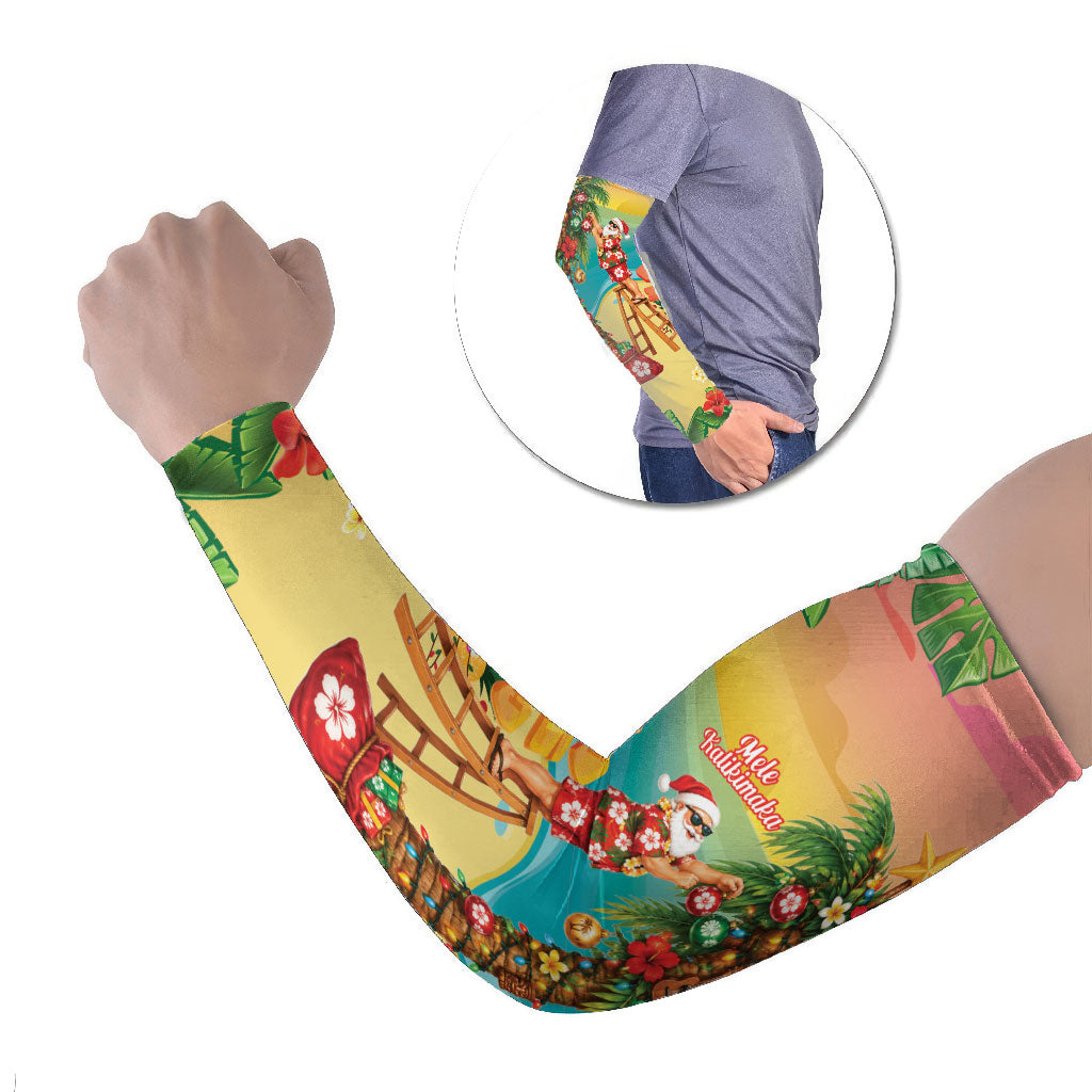 Hawaii Christmas Mele Kalikimaka Arm Sleeves Santa Decorating Xmas Palm Tree Tropical Vibes LT14 Set of 2 Multicolor - Polynesian Pride