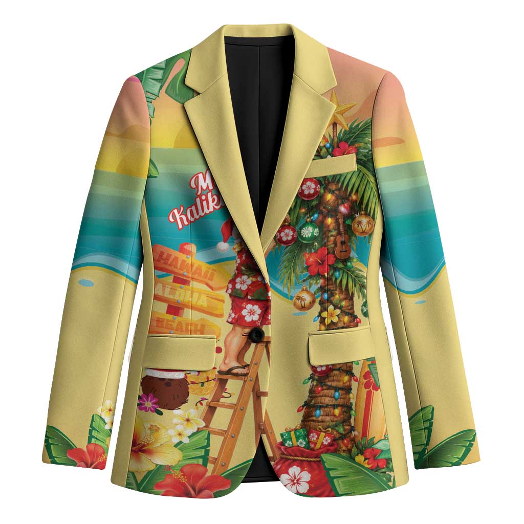 Hawaii Christmas Mele Kalikimaka Blazer Santa Decorating Xmas Palm Tree Tropical Vibes LT14 Unisex Multicolor - Polynesian Pride