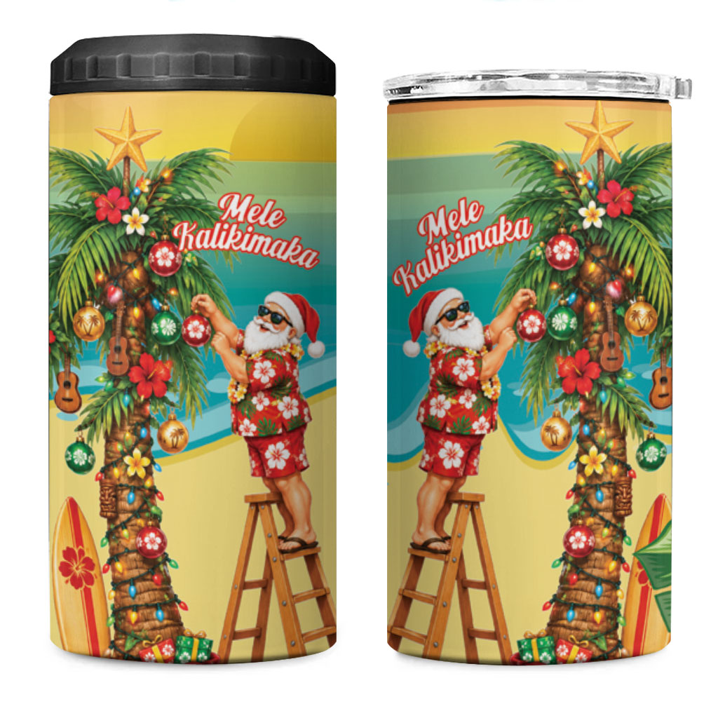 Hawaii Christmas Mele Kalikimaka 4 in 1 Can Cooler Tumbler Santa Decorating Xmas Palm Tree Tropical Vibes LT14 One Size: 16 oz Multicolor - Polynesian Pride