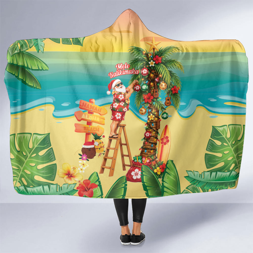 Hawaii Christmas Mele Kalikimaka Hooded Blanket Santa Decorating Xmas Palm Tree Tropical Vibes LT14 One Size Multicolor - Polynesian Pride