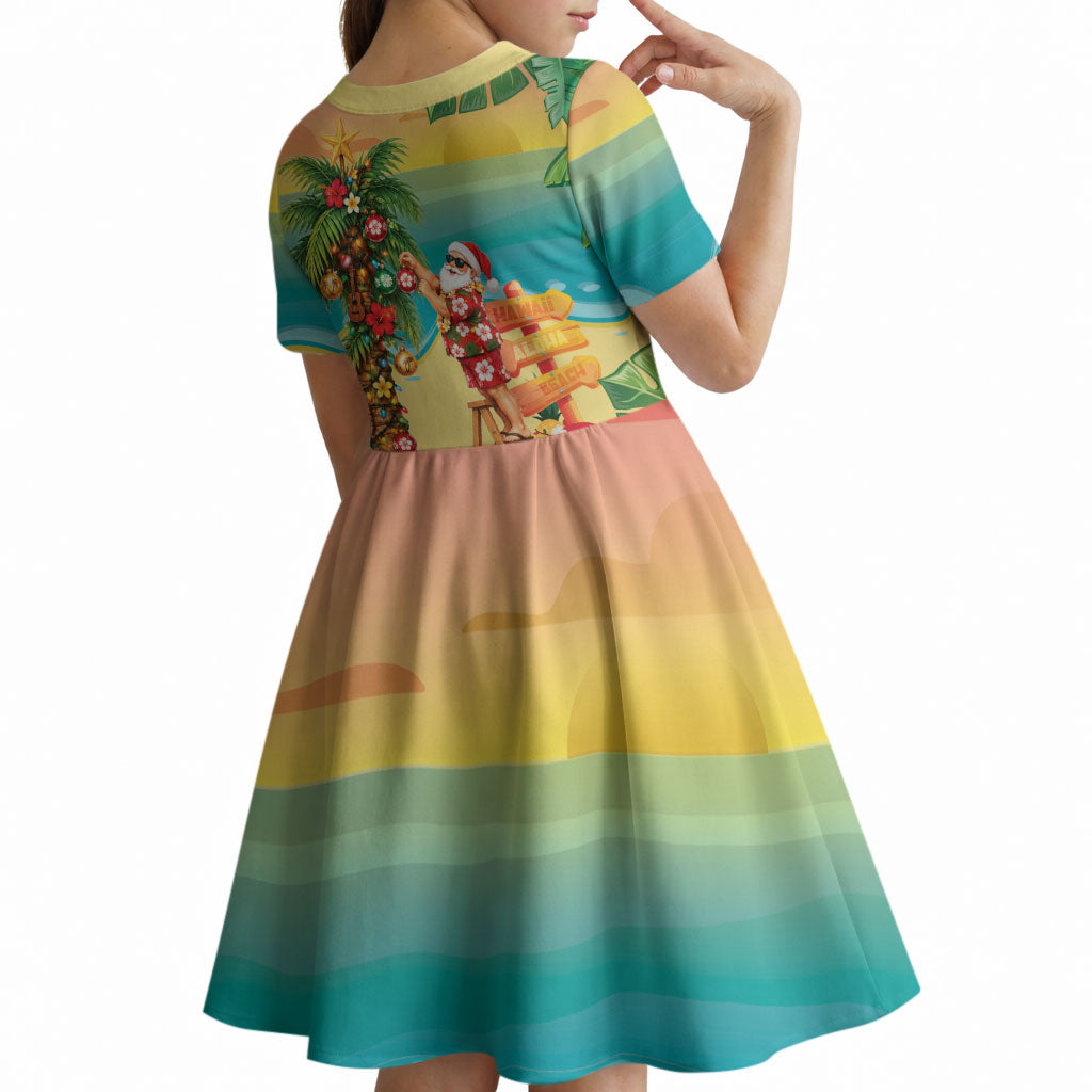 Hawaii Christmas Mele Kalikimaka Kid Short Sleeve Dress Santa Decorating Xmas Palm Tree Tropical Vibes LT14 - Polynesian Pride