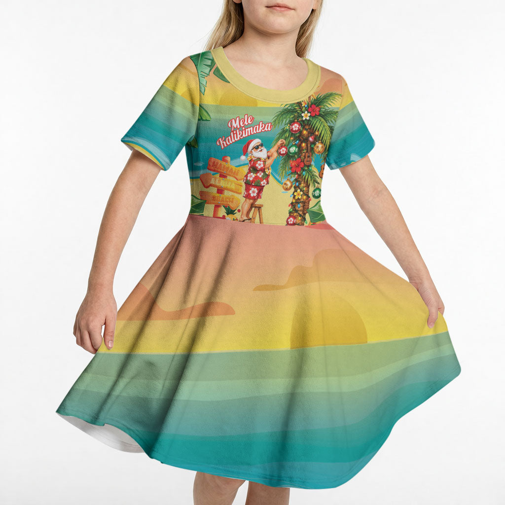 Hawaii Christmas Mele Kalikimaka Kid Short Sleeve Dress Santa Decorating Xmas Palm Tree Tropical Vibes LT14 - Polynesian Pride