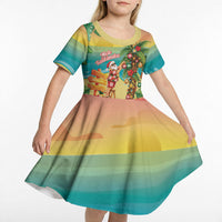 Hawaii Christmas Mele Kalikimaka Kid Short Sleeve Dress Santa Decorating Xmas Palm Tree Tropical Vibes LT14 - Polynesian Pride