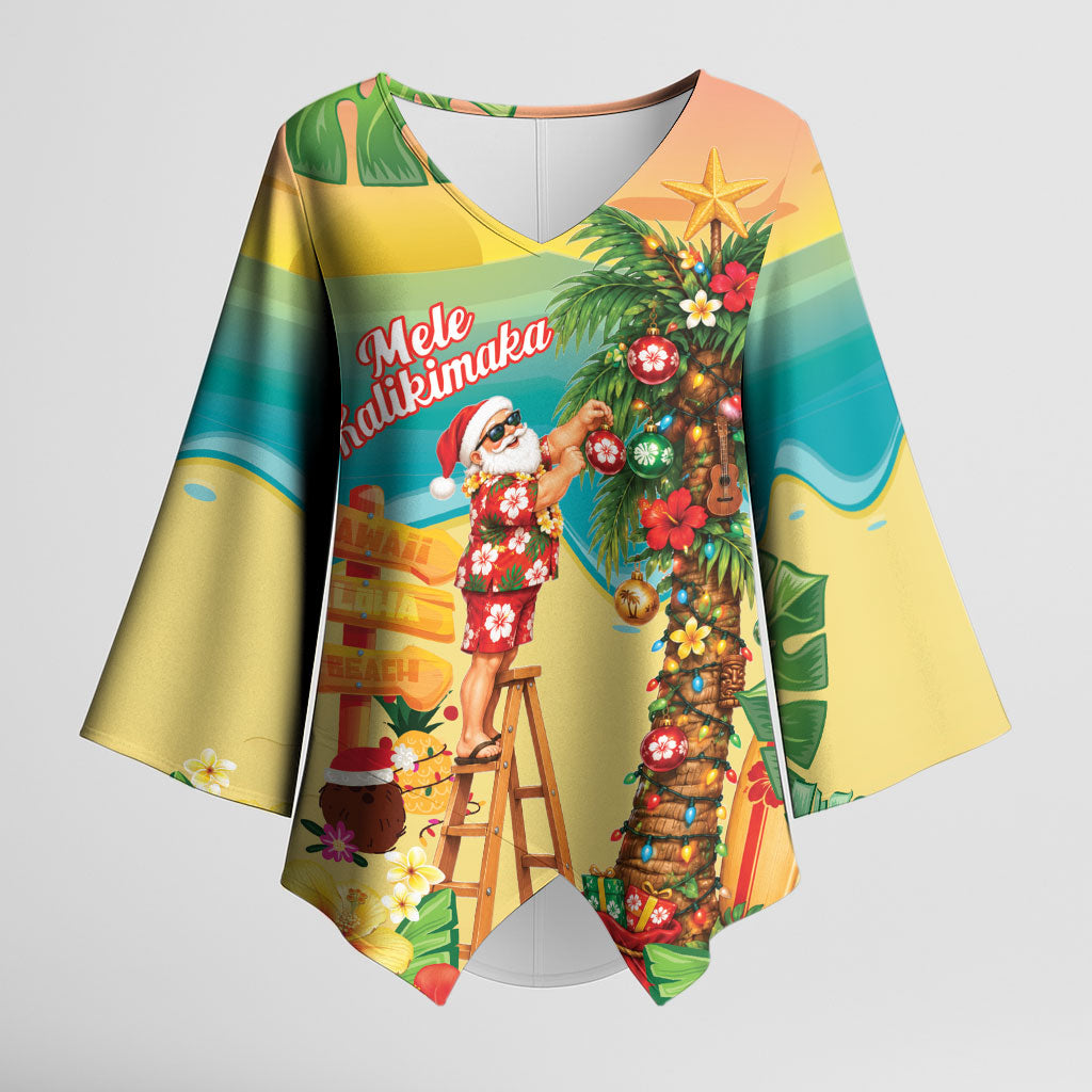 Hawaii Christmas Mele Kalikimaka Kimono Sleeve Blouse Santa Decorating Xmas Palm Tree Tropical Vibes LT14 Female Multicolor - Polynesian Pride