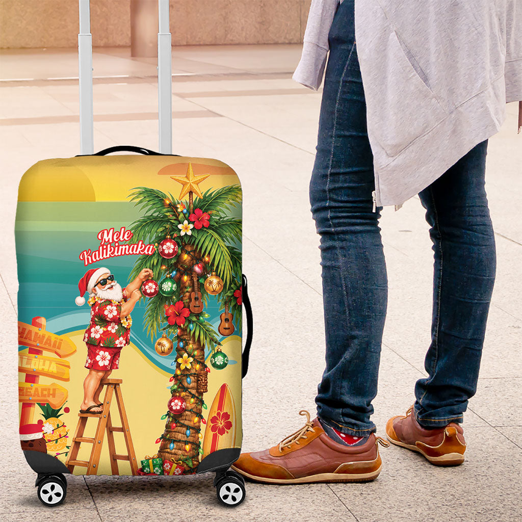 Hawaii Christmas Mele Kalikimaka Luggage Cover Santa Decorating Xmas Palm Tree Tropical Vibes LT14 Multicolor - Polynesian Pride