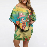 Hawaii Christmas Mele Kalikimaka Off Shoulder Short Dress Santa Decorating Xmas Palm Tree Tropical Vibes LT14 Women Multicolor - Polynesian Pride