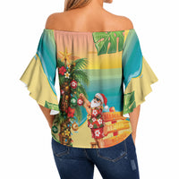 Hawaii Christmas Mele Kalikimaka Off Shoulder Wrap Waist Top Santa Decorating Xmas Palm Tree Tropical Vibes LT14 - Polynesian Pride