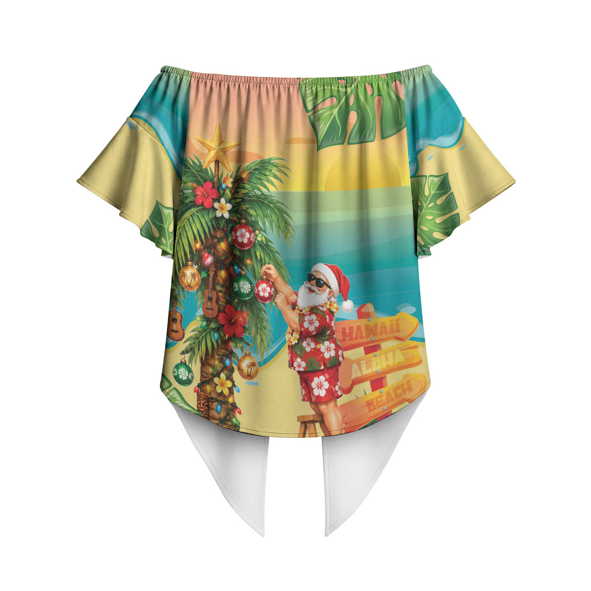 Hawaii Christmas Mele Kalikimaka Off Shoulder Wrap Waist Top Santa Decorating Xmas Palm Tree Tropical Vibes LT14 - Polynesian Pride
