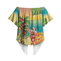Hawaii Christmas Mele Kalikimaka Off Shoulder Wrap Waist Top Santa Decorating Xmas Palm Tree Tropical Vibes LT14 - Polynesian Pride