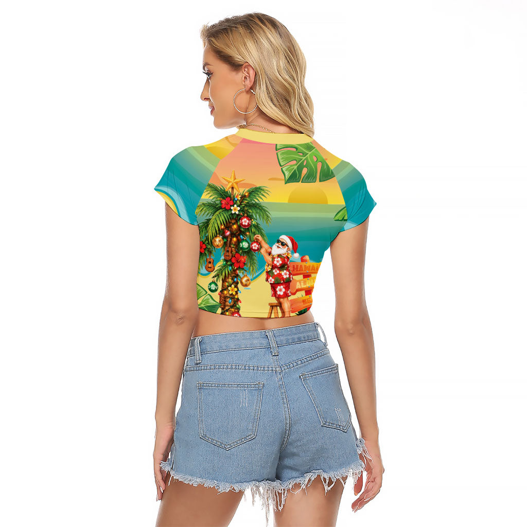 Hawaii Christmas Mele Kalikimaka Raglan Cropped T Shirt Santa Decorating Xmas Palm Tree Tropical Vibes LT14 - Polynesian Pride