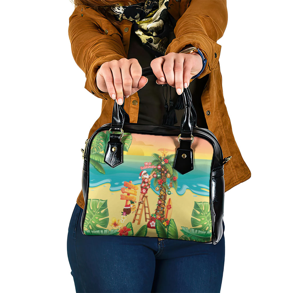 Hawaii Christmas Mele Kalikimaka Shoulder Handbag Santa Decorating Xmas Palm Tree Tropical Vibes LT14 One Size Multicolor - Polynesian Pride