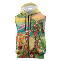 Hawaii Christmas Mele Kalikimaka Sleeveless Zip Hoodie Santa Decorating Xmas Palm Tree Tropical Vibes LT14 Multicolor - Polynesian Pride
