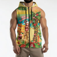 Hawaii Christmas Mele Kalikimaka Sleeveless Zip Hoodie Santa Decorating Xmas Palm Tree Tropical Vibes LT14 - Polynesian Pride