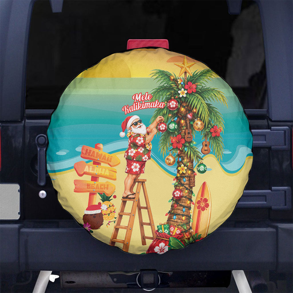Hawaii Christmas Mele Kalikimaka Spare Tire Cover Santa Decorating Xmas Palm Tree Tropical Vibes LT14 No hole Multicolor - Polynesian Pride