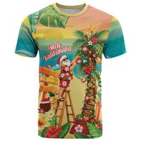 Hawaii Christmas Mele Kalikimaka T Shirt Santa Decorating Xmas Palm Tree Tropical Vibes LT14 Multicolor - Polynesian Pride