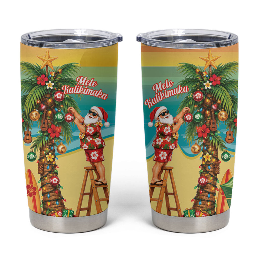Hawaii Christmas Mele Kalikimaka Tumbler Cup Santa Decorating Xmas Palm Tree Tropical Vibes LT14 Multicolor - Polynesian Pride