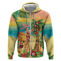 Hawaii Christmas Mele Kalikimaka Zip Hoodie Santa Decorating Xmas Palm Tree Tropical Vibes LT14 Zip Hoodie Multicolor - Polynesian Pride