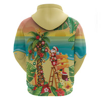 Hawaii Christmas Mele Kalikimaka Zip Hoodie Santa Decorating Xmas Palm Tree Tropical Vibes LT14 - Polynesian Pride