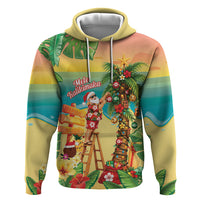 Hawaii Christmas Mele Kalikimaka Zip Hoodie Santa Decorating Xmas Palm Tree Tropical Vibes LT14 Pullover Hoodie Multicolor - Polynesian Pride