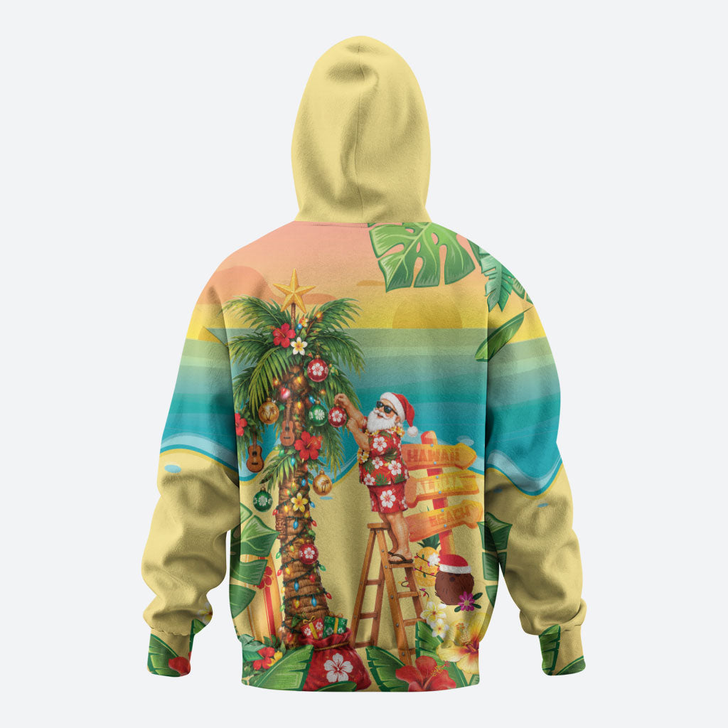 Hawaii Christmas Mele Kalikimaka Zip Hoodie Santa Decorating Xmas Palm Tree Tropical Vibes LT14 - Polynesian Pride