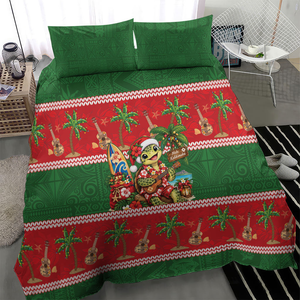 Hawaii Christmas Mele Kalikimaka Bedding Set Aloha Turtle Santa With Ukulele LT14 - Polynesian Pride
