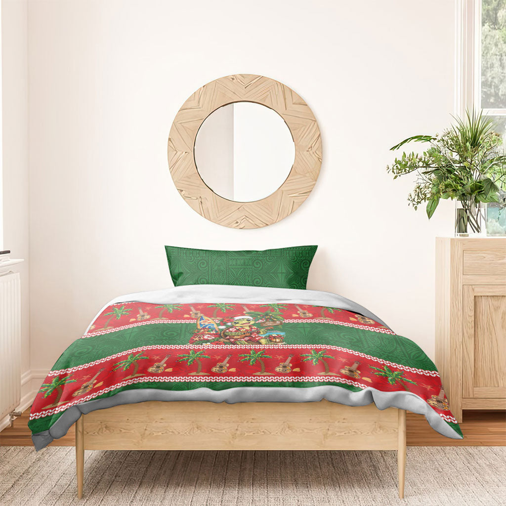 Hawaii Christmas Mele Kalikimaka Bedding Set Aloha Turtle Santa With Ukulele LT14 - Polynesian Pride