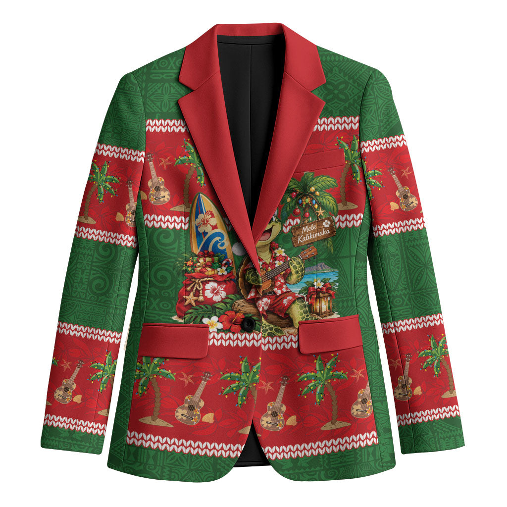 Hawaii Christmas Mele Kalikimaka Blazer Aloha Turtle Santa With Ukulele LT14 Unisex Red - Polynesian Pride