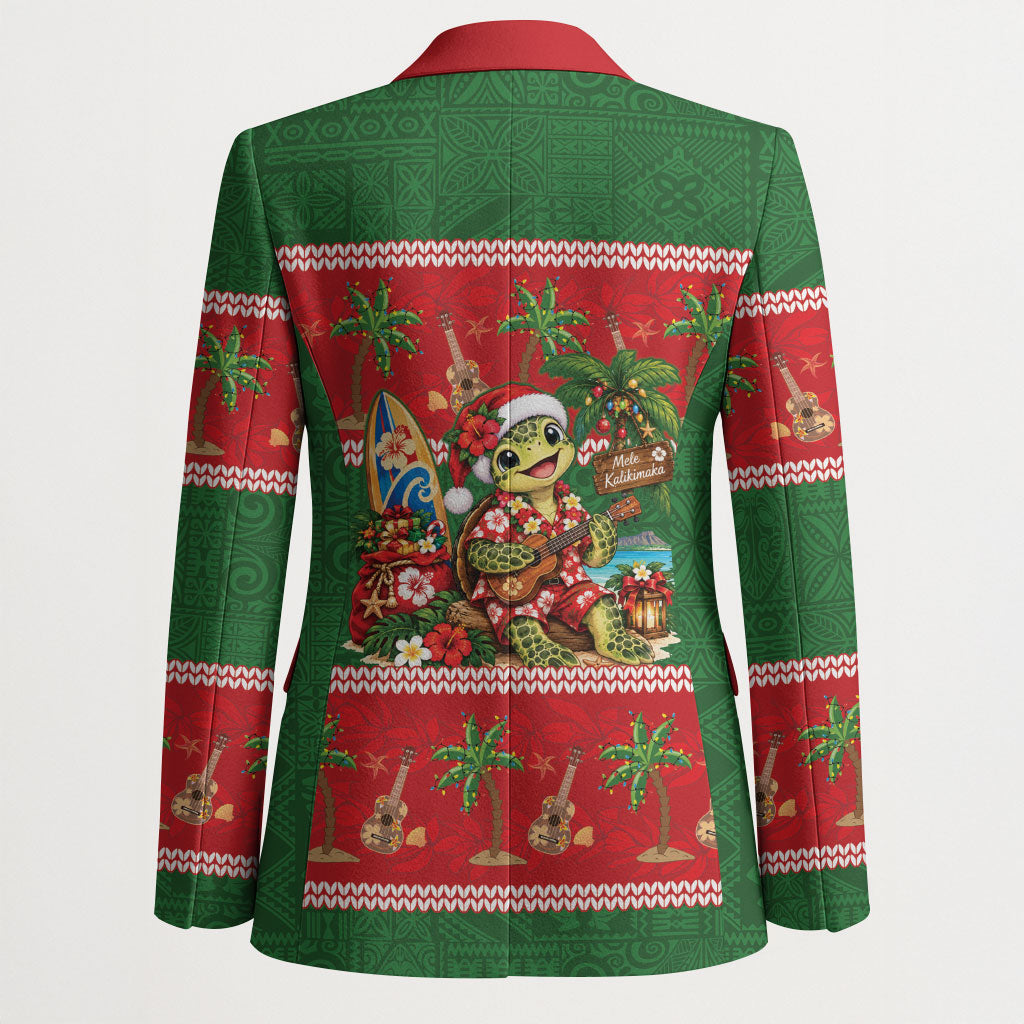 Hawaii Christmas Mele Kalikimaka Blazer Aloha Turtle Santa With Ukulele LT14 - Polynesian Pride