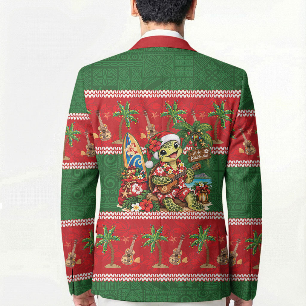 Hawaii Christmas Mele Kalikimaka Blazer Aloha Turtle Santa With Ukulele LT14 - Polynesian Pride
