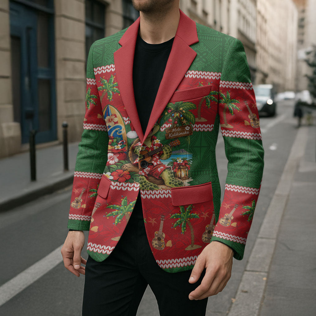Hawaii Christmas Mele Kalikimaka Blazer Aloha Turtle Santa With Ukulele LT14 - Polynesian Pride