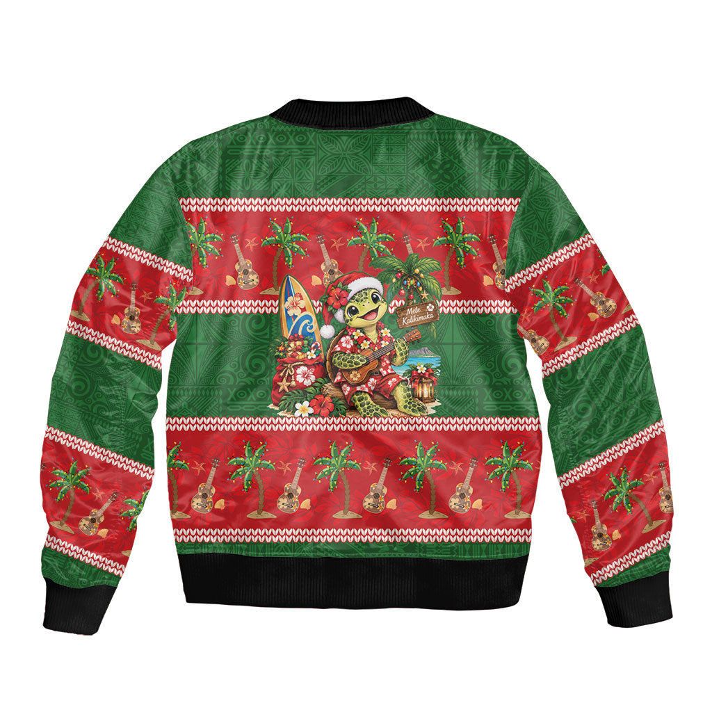 Hawaii Christmas Mele Kalikimaka Bomber Jacket Aloha Turtle Santa With Ukulele LT14 - Polynesian Pride