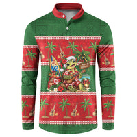 Hawaii Christmas Mele Kalikimaka Button Sweatshirt Aloha Turtle Santa With Ukulele LT14 Red - Polynesian Pride