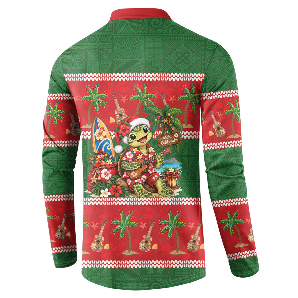 Hawaii Christmas Mele Kalikimaka Button Sweatshirt Aloha Turtle Santa With Ukulele LT14 - Polynesian Pride