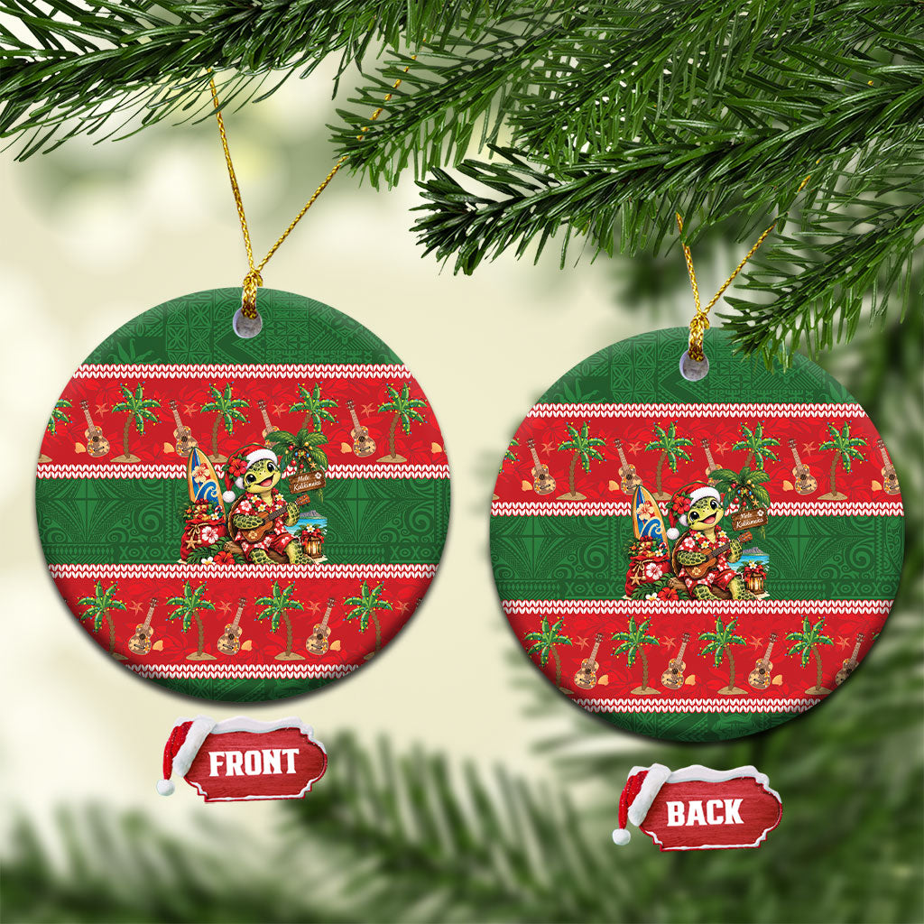 Hawaii Christmas Mele Kalikimaka Ceramic Ornament Aloha Turtle Santa With Ukulele LT14 Circle Red - Polynesian Pride