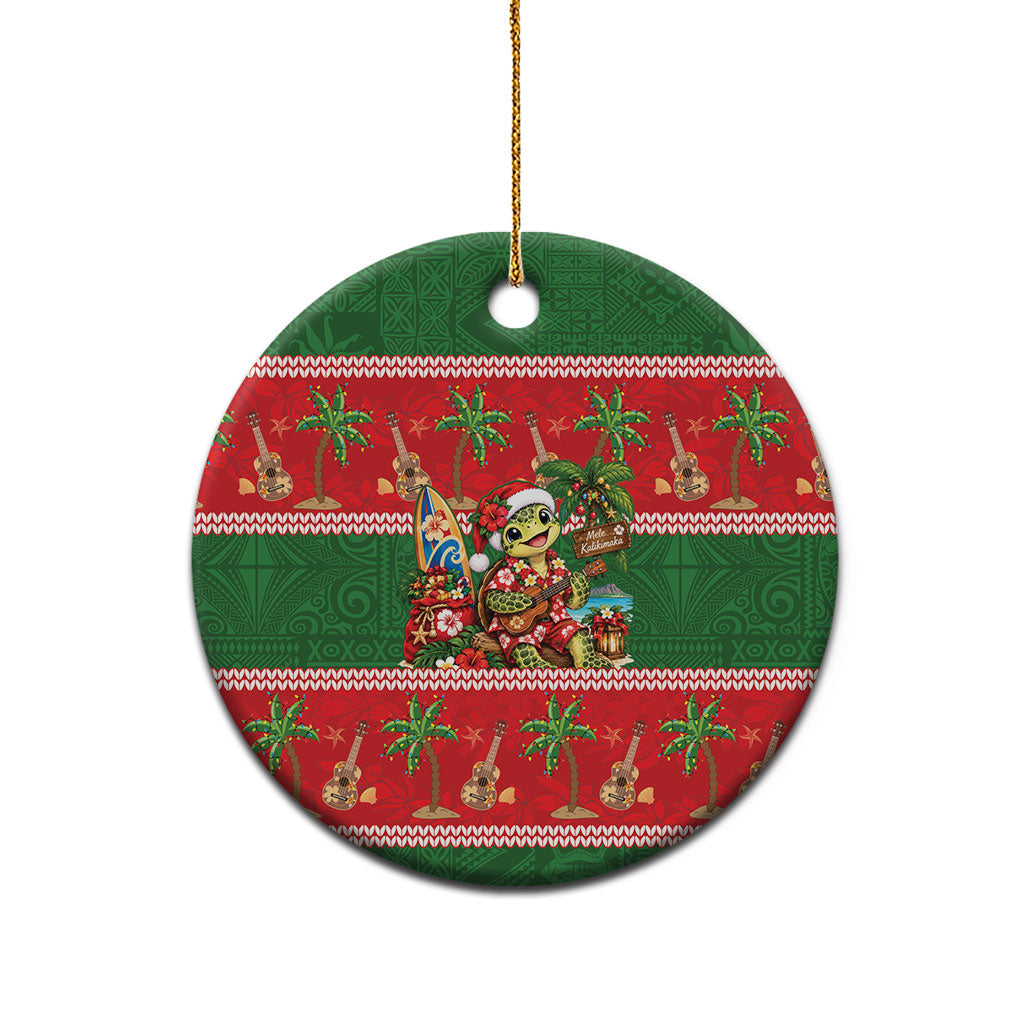 Hawaii Christmas Mele Kalikimaka Ceramic Ornament Aloha Turtle Santa With Ukulele LT14 - Polynesian Pride