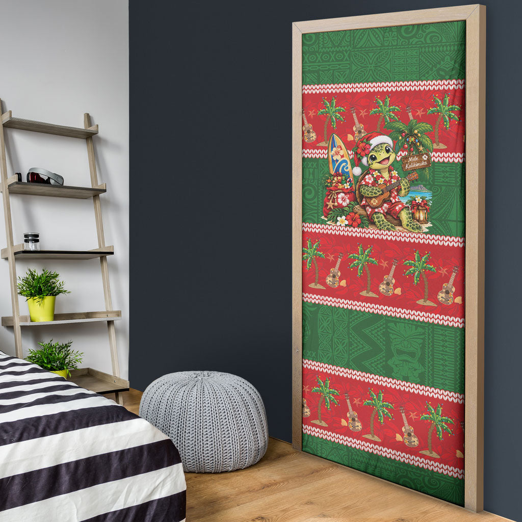 Hawaii Christmas Mele Kalikimaka Door Cover Aloha Turtle Santa With Ukulele LT14 - Polynesian Pride