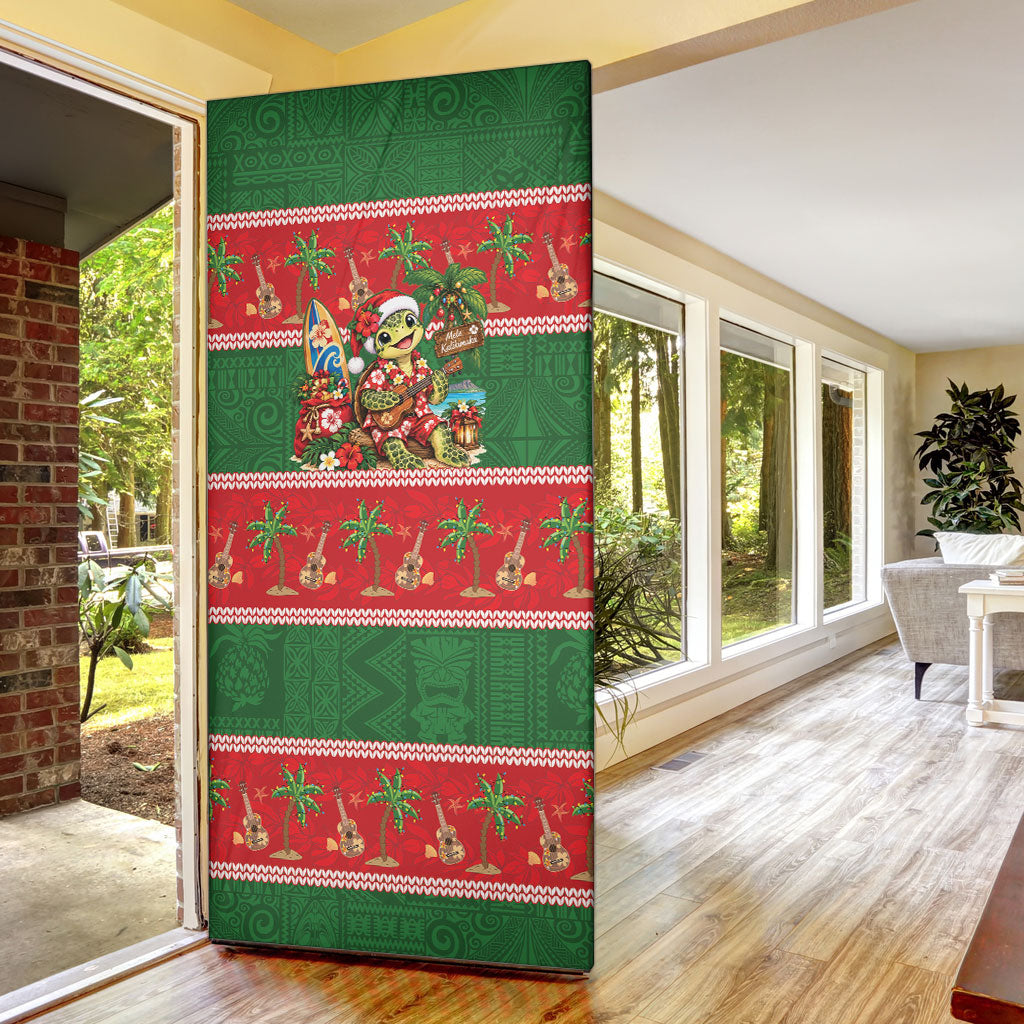 Hawaii Christmas Mele Kalikimaka Door Cover Aloha Turtle Santa With Ukulele LT14 - Polynesian Pride