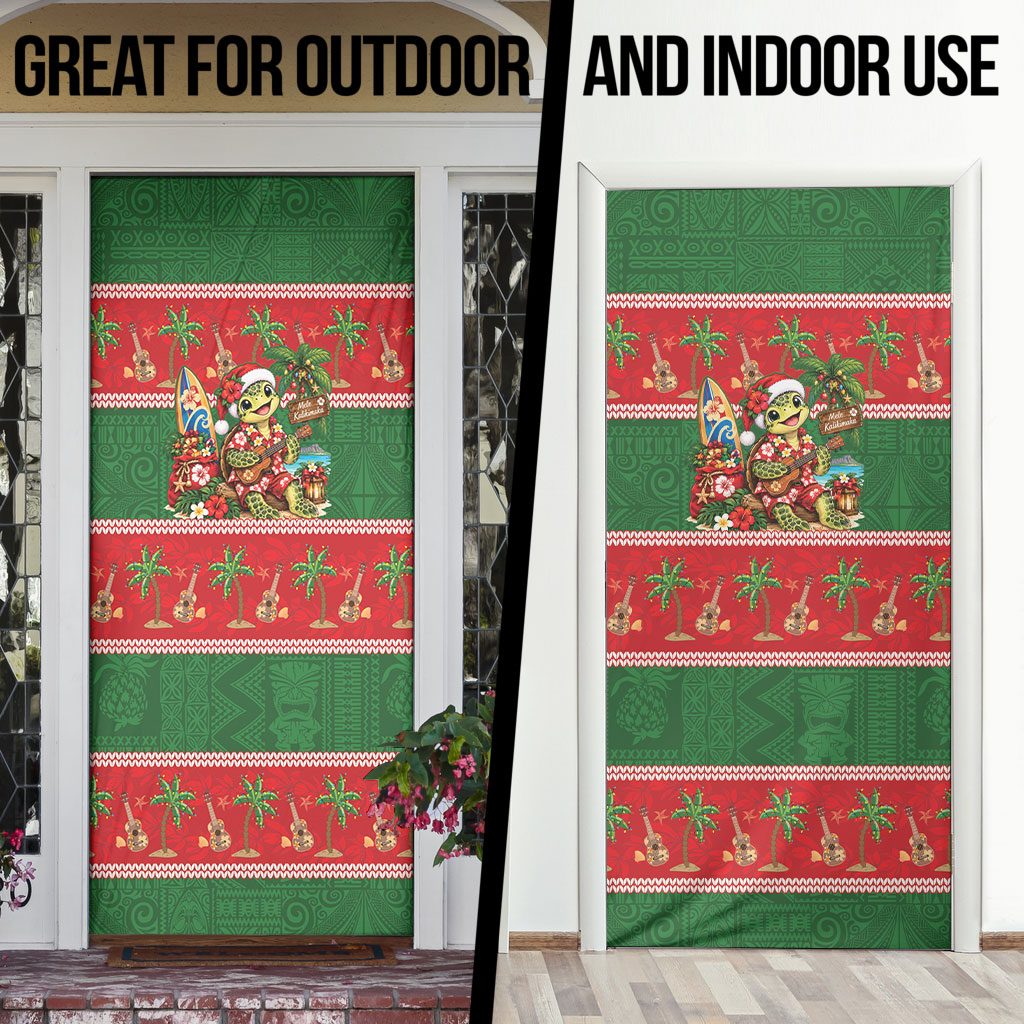 Hawaii Christmas Mele Kalikimaka Door Cover Aloha Turtle Santa With Ukulele LT14 - Polynesian Pride