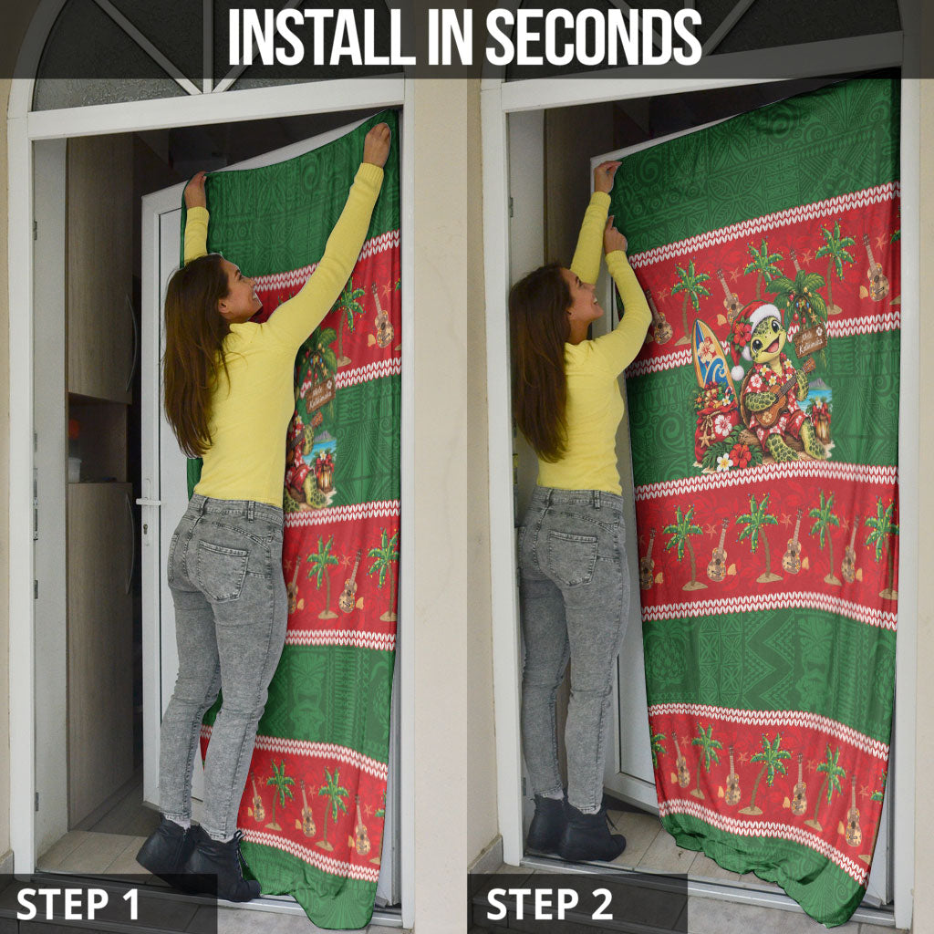 Hawaii Christmas Mele Kalikimaka Door Cover Aloha Turtle Santa With Ukulele LT14 - Polynesian Pride