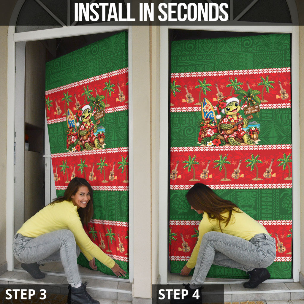 Hawaii Christmas Mele Kalikimaka Door Cover Aloha Turtle Santa With Ukulele LT14 - Polynesian Pride