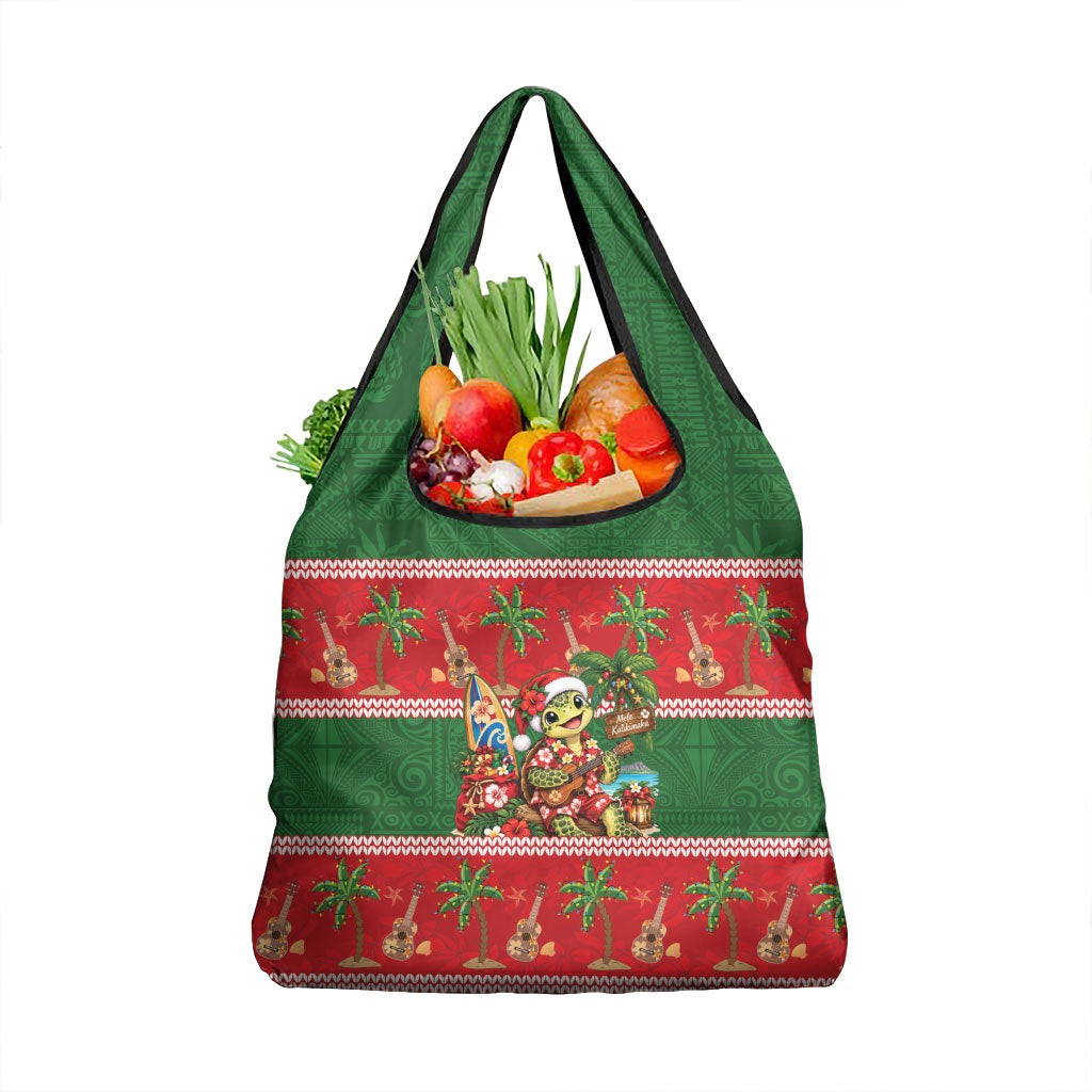 Hawaii Christmas Mele Kalikimaka Grocery Bag Aloha Turtle Santa With Ukulele LT14 1-pack One Size Red - Polynesian Pride