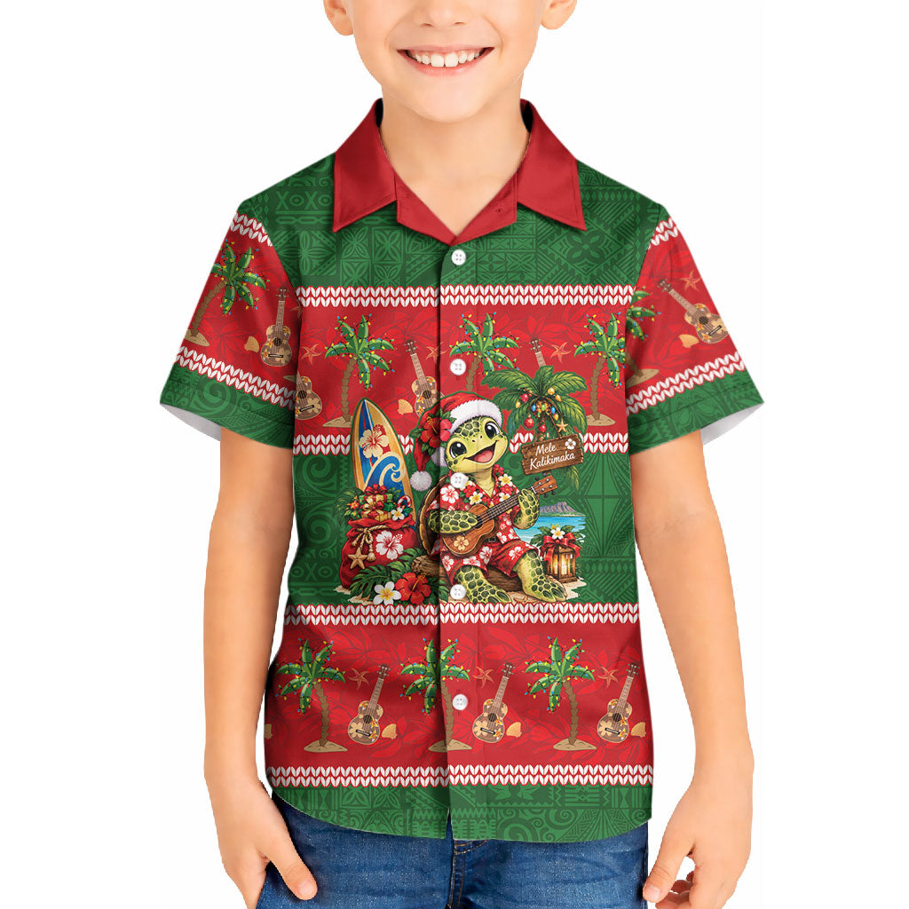 Hawaii Christmas Mele Kalikimaka Kid Hawaiian Shirt Aloha Turtle Santa With Ukulele LT14 Kid Red - Polynesian Pride
