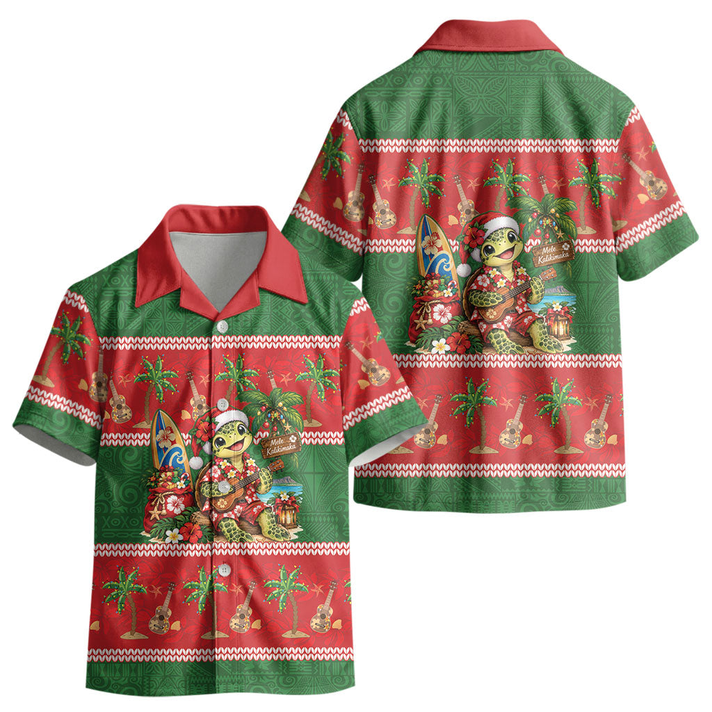 Hawaii Christmas Mele Kalikimaka Kid Hawaiian Shirt Aloha Turtle Santa With Ukulele LT14 - Polynesian Pride