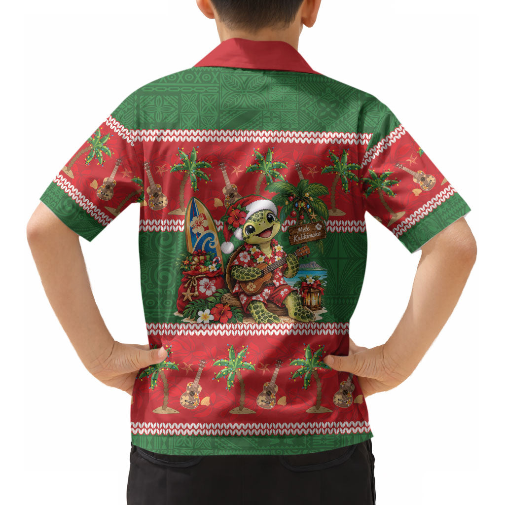 Hawaii Christmas Mele Kalikimaka Kid Hawaiian Shirt Aloha Turtle Santa With Ukulele LT14 - Polynesian Pride