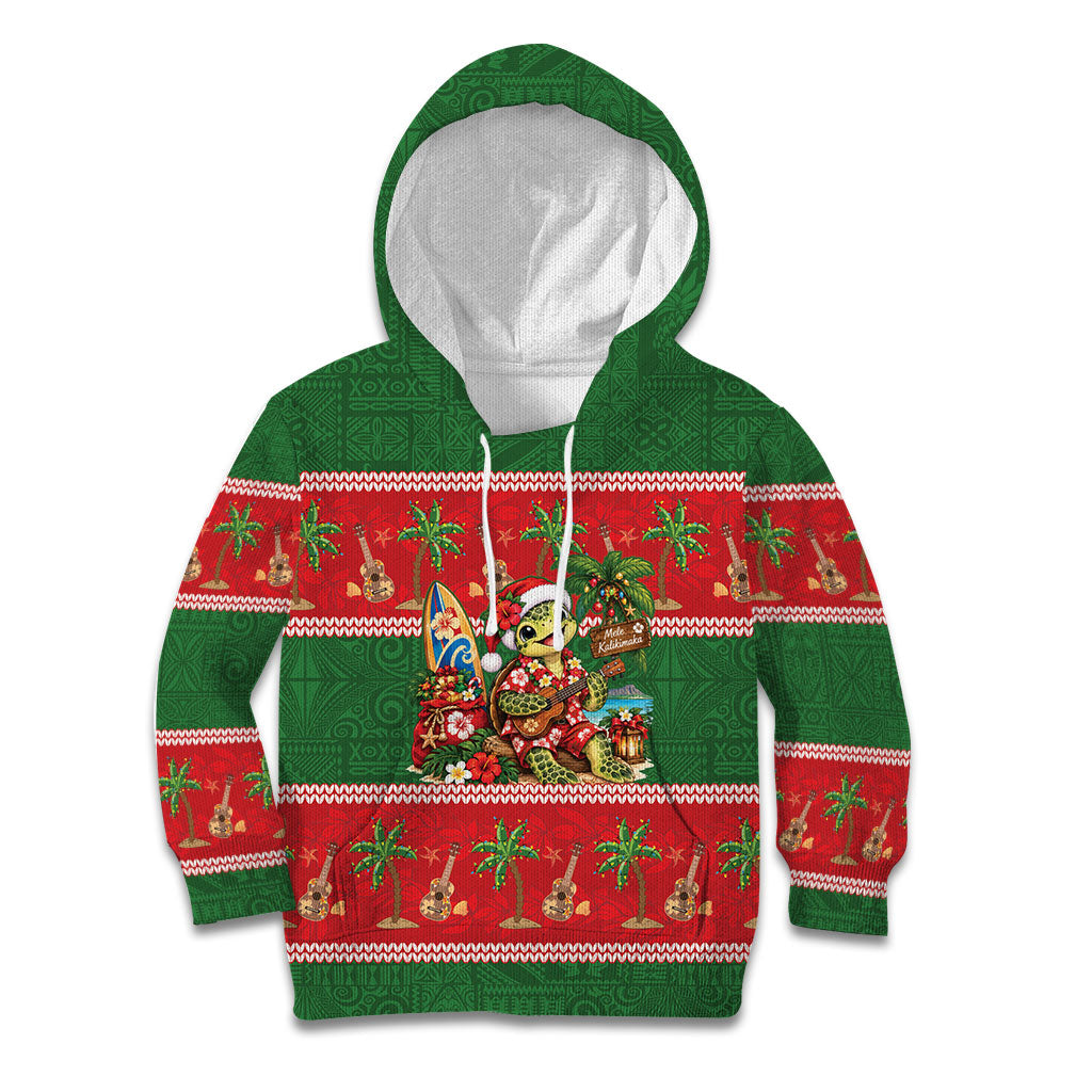 Hawaii Christmas Mele Kalikimaka Kid Hoodie Aloha Turtle Santa With Ukulele LT14 Hoodie Red - Polynesian Pride