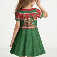 Hawaii Christmas Mele Kalikimaka Kid Short Sleeve Dress Aloha Turtle Santa With Ukulele LT14 - Polynesian Pride