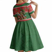 Hawaii Christmas Mele Kalikimaka Kid Short Sleeve Dress Aloha Turtle Santa With Ukulele LT14 - Polynesian Pride
