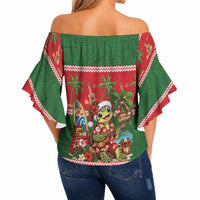 Hawaii Christmas Mele Kalikimaka Off Shoulder Wrap Waist Top Aloha Turtle Santa With Ukulele LT14 - Polynesian Pride