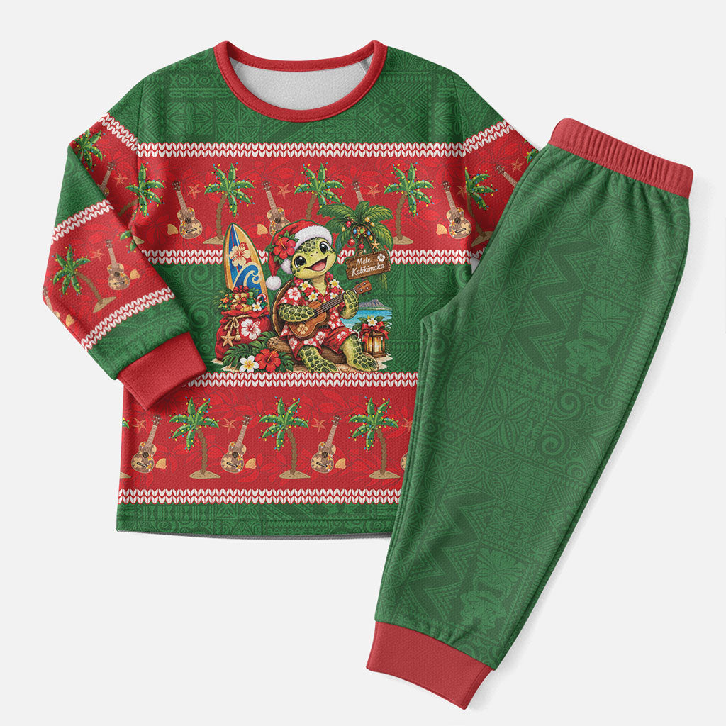 Hawaii Christmas Mele Kalikimaka Christmas Pajama Set Aloha Turtle Santa With Ukulele LT14 Men Red - Polynesian Pride